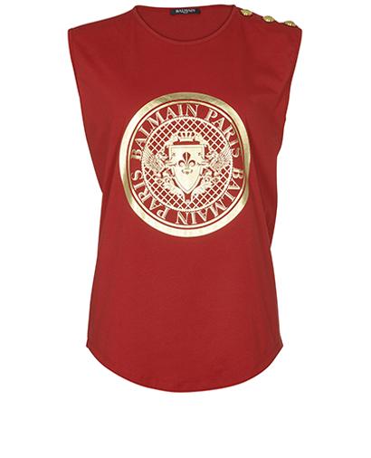 Balmain Logo T Shirt, £165, Clothing, Red, Cotton, Front view