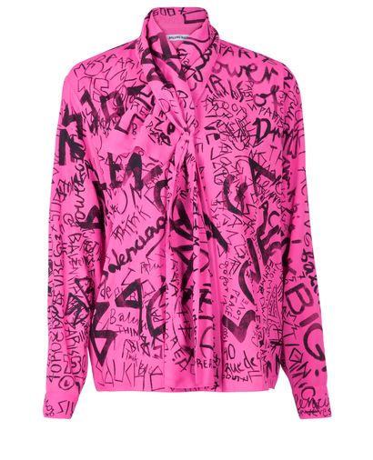 Balenciaga Tie-Neck Blouse, £180, Clothing, Black/Pink, Polyester (Polymer), Front view