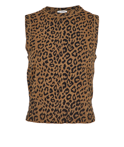 Balenciaga Metallic Leopard Sleeveless Knit Top, front view