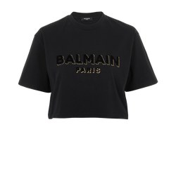 Balmain Cropped Logo T-Shirt, Cotton, Black, 2*