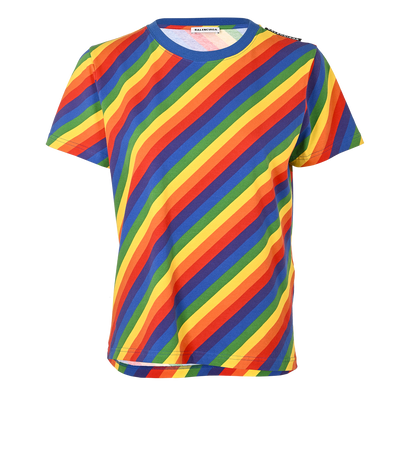 Balenciaga Rainbow Stripe T-Shirt, &pound;80, Clothing, Blue/Green/Orange/Red/Yellow, Cotton, Front view