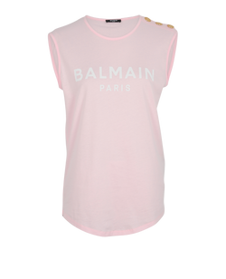Balmain Tank Top, Cotton, Pink, Sz S, 3*