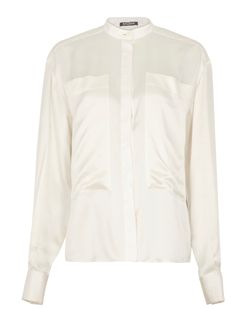 Balmain Belted Blouse, Silk, White, 6