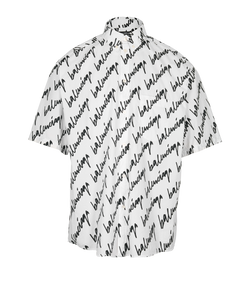 Balenciaga Graphic Print Shirt, Mens, Cotton, White/Black, Sz S, 3*
