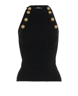 Balmain Buttoned Halter-Neck Knit Top, Viscose, Black, UK10, 2*