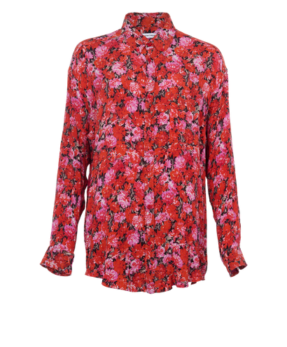 Balenciaga Flower Print Shirt, £195, Clothing, Red, Silk, Front view