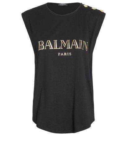 Balmain Logo Buttons Sleeveless T-Shirt, front view
