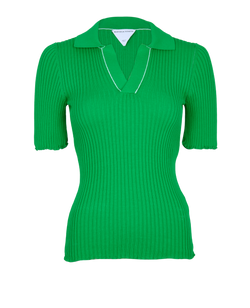 Bottega Veneta Ribbed Polo Shirt, Cotton, Green, Sz XS, 3*