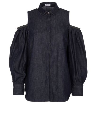 Brunello Cucinelli Denim Cold Shoulder Shirt, front view