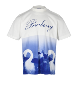 Burberry Swan Print T-Shirt, Mens, Cotton, White/Blue, Sz S, 3*