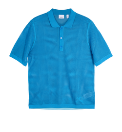 Burberry Perforated Polo Shirt, Mens, Viscose, Blue, Sz S, 3*