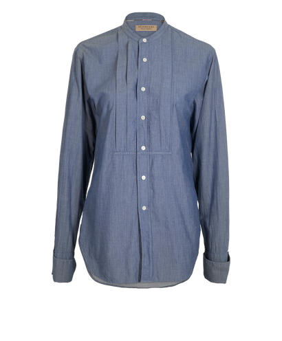 Burberry Collarless Shirt, &pound;80, Clothing, Blue, Cotton, Front view