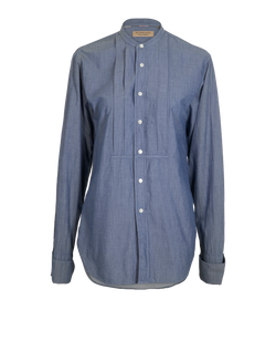 Burberry Collarless Shirt, Cotton, Blue, Sz S, 3*