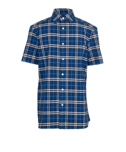 Burberry Checked Short Sleeve Shirt, Mens, Cotton, Blue, Sz S, 3*