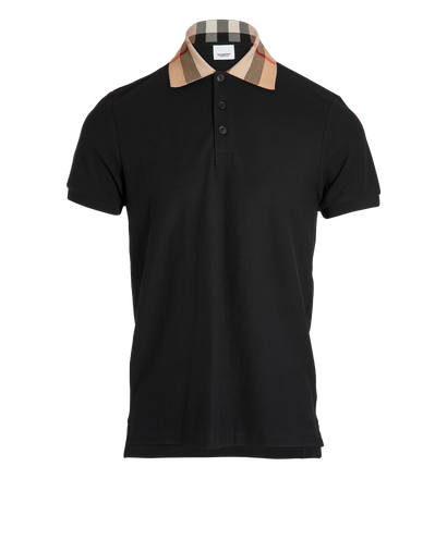 Burberry Check Collar Polo Shirt, &pound;150, Clothing, Black, Cotton, Front view