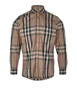 Burberry Check Slim Fit Shirt, Mens, Cotton, Biege/Black, Sz M, 2*