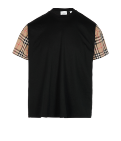 【BURBERRY】Checkered trim short sleeve T-shirt/全国送料込み Burberry Short-sleeve Check Silk Wool Jacquard Top Archive