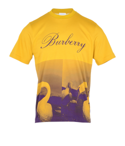 Burberry Swan Print T-Shirt, Mens, Cotton, Yellow/Purple, Sz M, 3*
