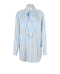Burberry Striped Tie-Neck Shirt, Silk, Blue/White, UK 12, 3*