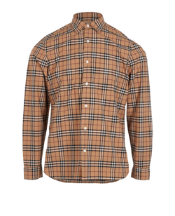 Burberry Check Shirt, Mens, Cotton, Beige, Sz L, 2*