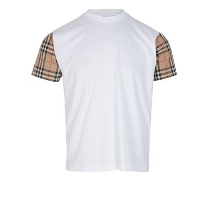 Burberry Carrick Check Sleeve T-Shirt, &pound;150, Clothing, White, Cotton, Front view