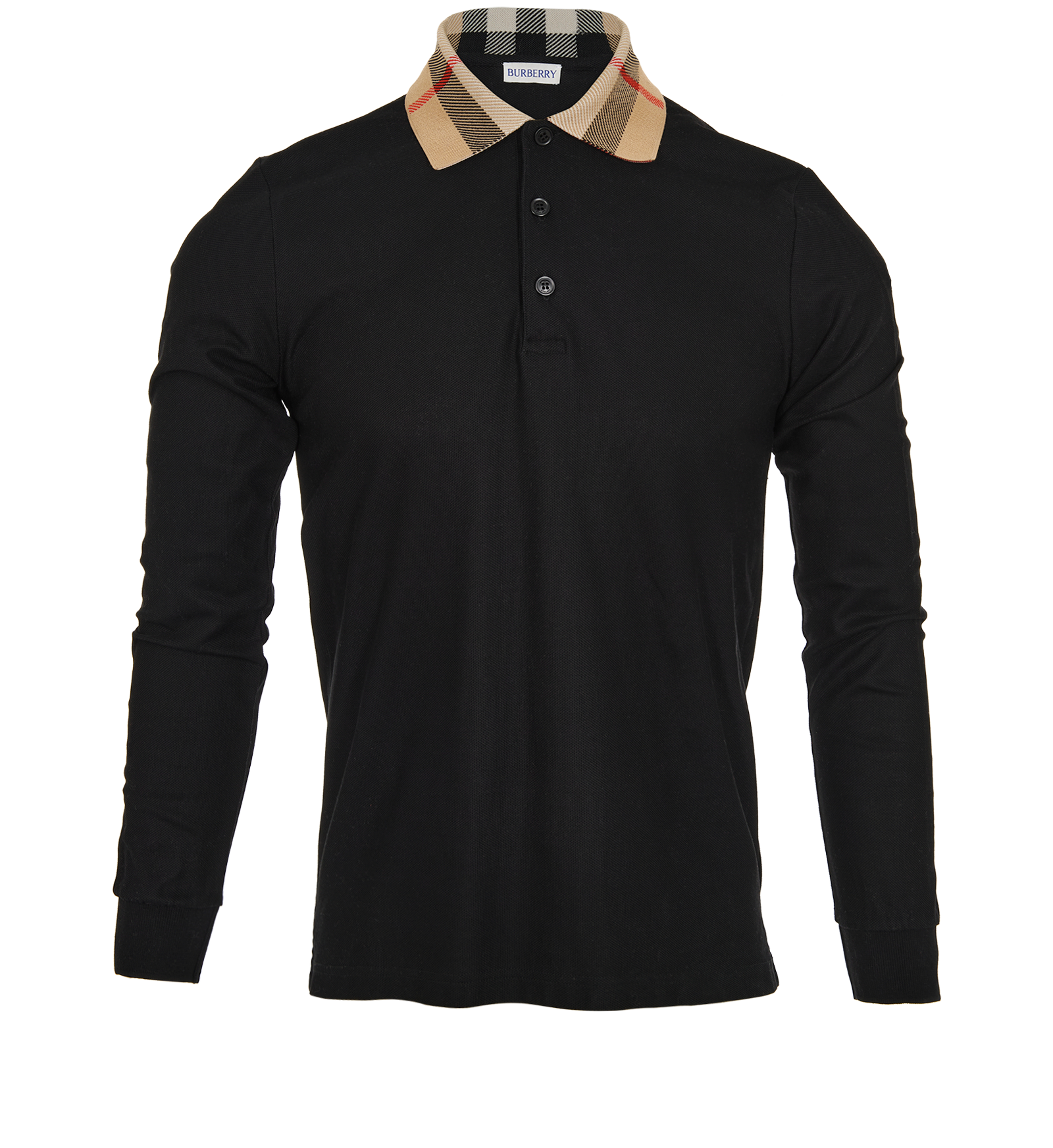 Pre-loved Burberry Check Collar Long-Sleeve Polo Top - £250