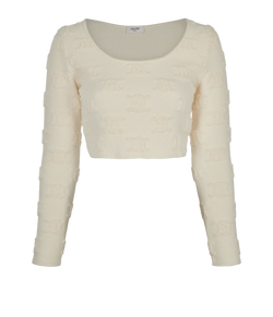 Celine Triomphe Cropped Long Sleeves Top,Cotton/Polyamide,Cream, UK 8, 3*