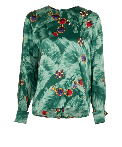 Celine Wolves & Jewels Blouse, &pound;220, Clothing, Green, Silk, Front view