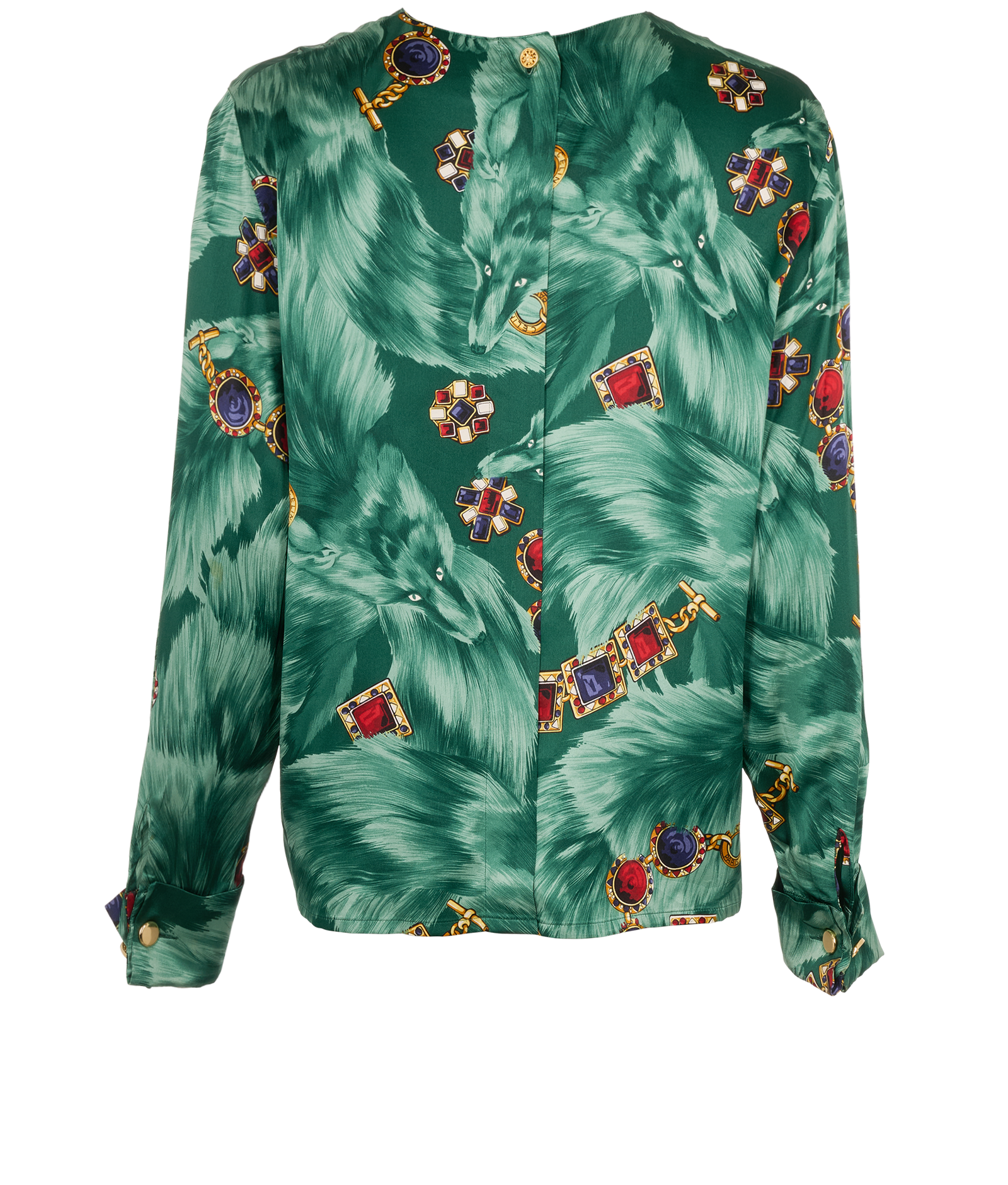 Celine Wolves & Jewels Blouse, &pound;220, Clothing, Green, Silk, Back view