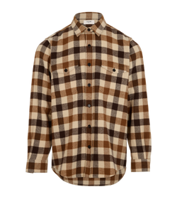 Celine Checked Overshirt, Mens, Wool, Cream/Brown, Sz XL, 3*