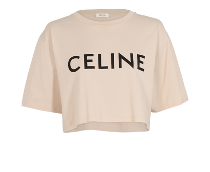 Celine Logo Cropped T-Shirt, &pound;220, Clothing, Beige, Cotton, Front view