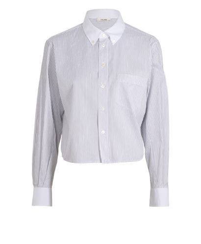 Celine Triomphe & Stripe Cropped Shirt, &pound;450, Clothing, White, Cotton, Front view