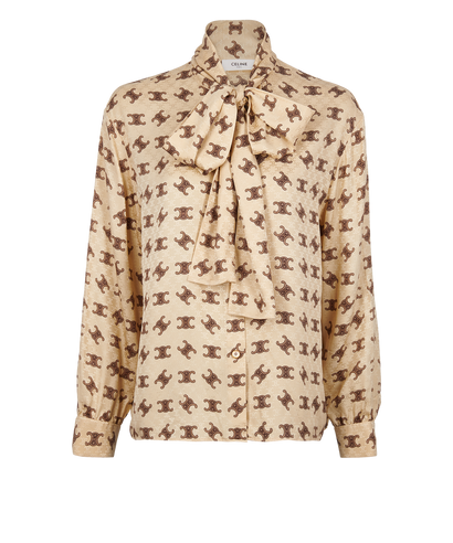 Celine Triomphe Printed Tie-Neck Blouse, front view