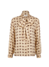 Celine Triomphe Printed Tie-Neck Blouse, front view