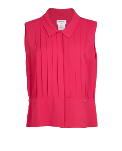 Chanel Pleated Sleeveless Blouse, Viscose, Pink, UK16, 2*