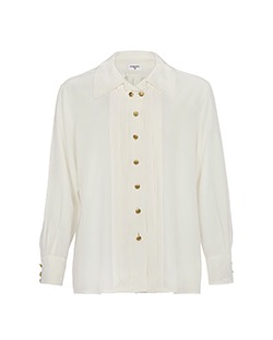 Chanel Front Pleat Button Shirt, Silk, Cream, UK 16, 4