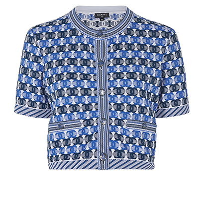Chanel 2019 Logo Short Sleeve Cardigan, front view