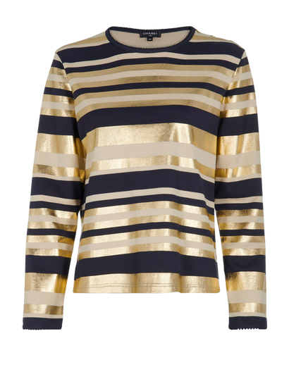 Chanel Striped Long Sleeve Top, &pound;350, Clothing, Gold, Cotton, Front view