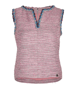 Chanel Tweed Sleeveless Top, Viscose/Poly, Pink, UK12, 3*
