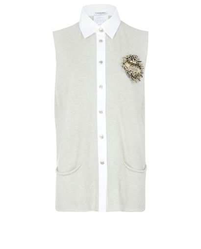 Chanel Coco Embellishment Top, &pound;750, Clothing, Grey/White, Cashmere, Front view