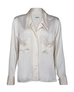 Chanel Button Shirt, Silk, Cream, UK 14