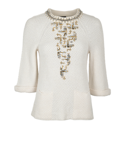 Chanel Embellished Top, Paper/Cotton/Silk, Cream, UK8,3*