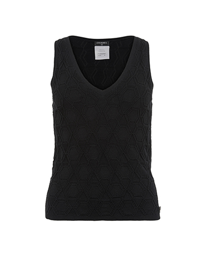 Chanel V Neck Sleeveless Tank Top, &pound;160, Clothing, Black, Cotton, Front view