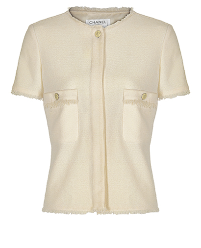 Chanel Fringed Trim Top CoCo Buttons, front view