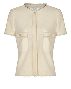 Chanel Fringed Trim Top CoCo Buttons, Wool, Cream, UK 12