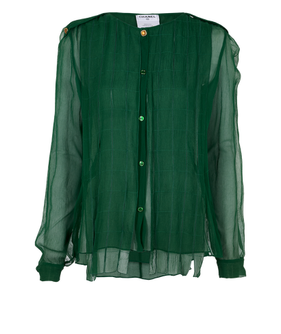 Chanel Panelled Sheer Shirt, &pound;250, Clothing, Green, Silk, Front view
