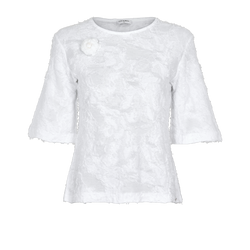 Chanel Camellia Brooch Top, Cotton, White, Sz M, 3*