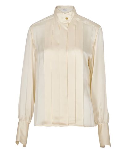 Chanel Pleated Long Sleeve Blouse, &pound;440, Clothing, Cream, Silk, Front view