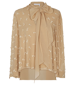 Chloé Embroidered Floral Blouse, Cotton/Polyester/Silk, Light Sand, UK10