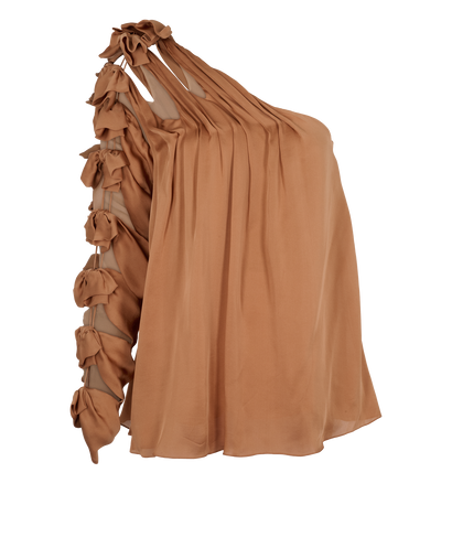 Chloe Bow-Detail One-Shoulder Blouse, &pound;60, Clothing, Tan, Silk, Front view